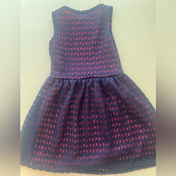 PRINCESS 2 GIRLS SIZE 4 NAVY BLUE OPEN WEAVE OVER FULL PINK LINING DRESS - Picture 2 of 8